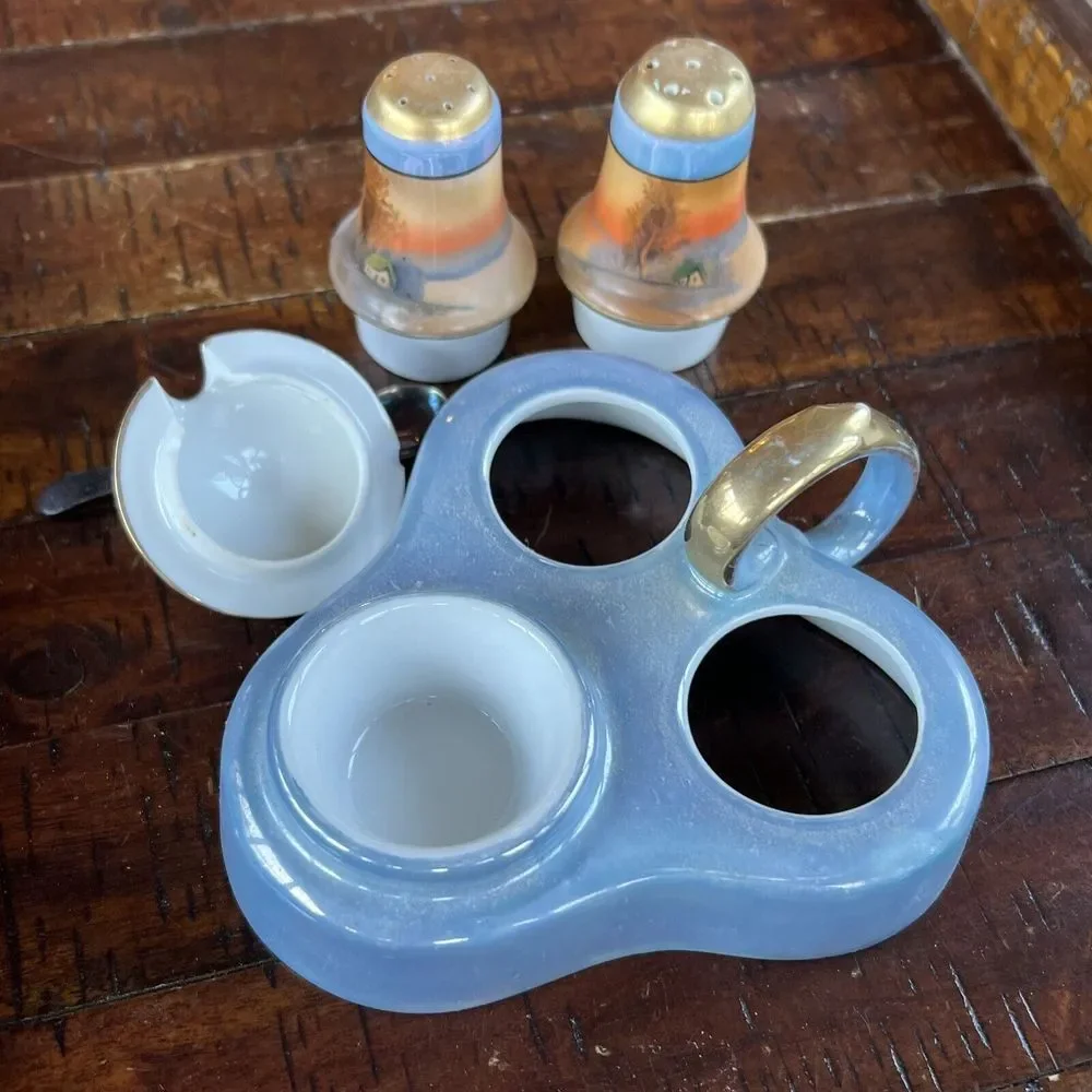Vintage Lusterware Condiment Set Salt‎ Pepper Mustard Japan - Picture 11 of 14